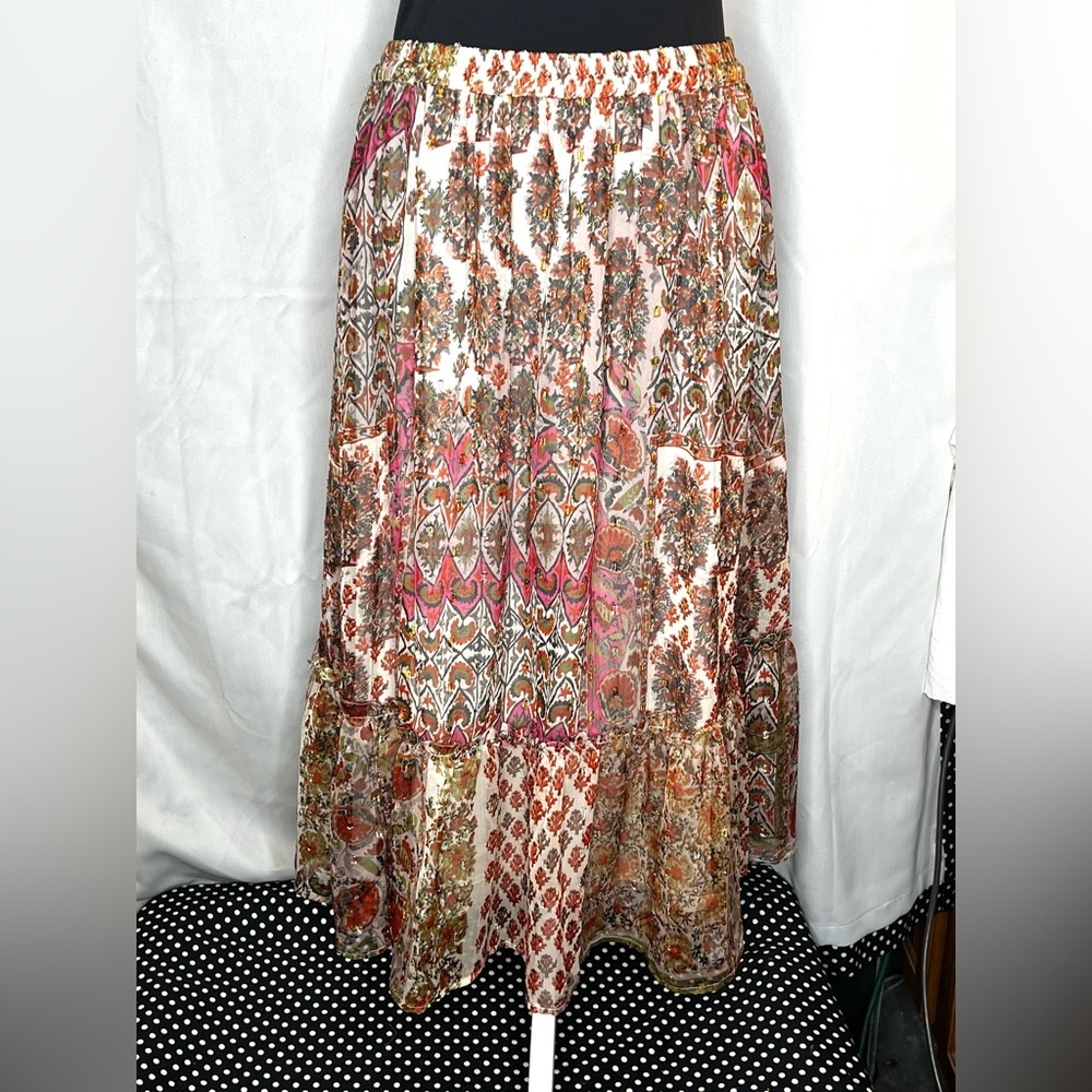 NWOT Anthropologie RD & Koko Multi Print Tiered Midi Skirt Size Medium - Picture 2 of 8
